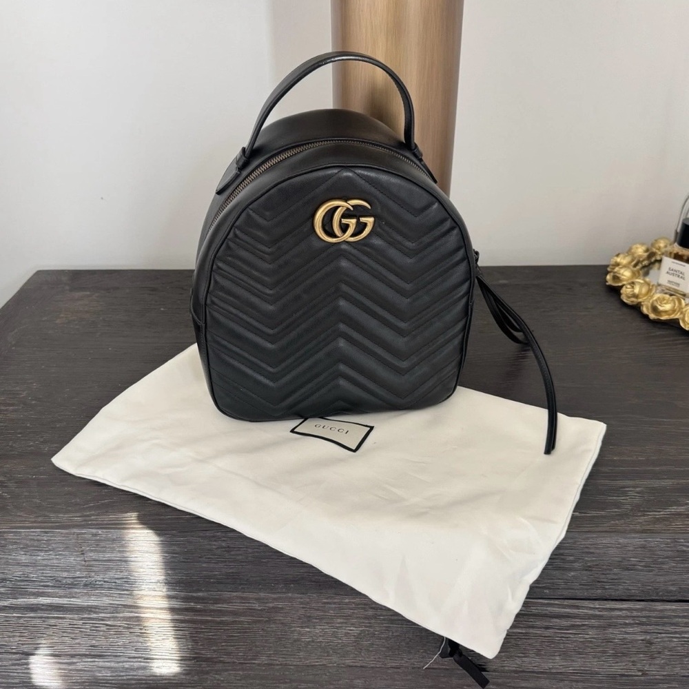 Authentic — Gucci GG Marmont Mini Backpack – Black Matelassé Leather - Picture 10 of 16